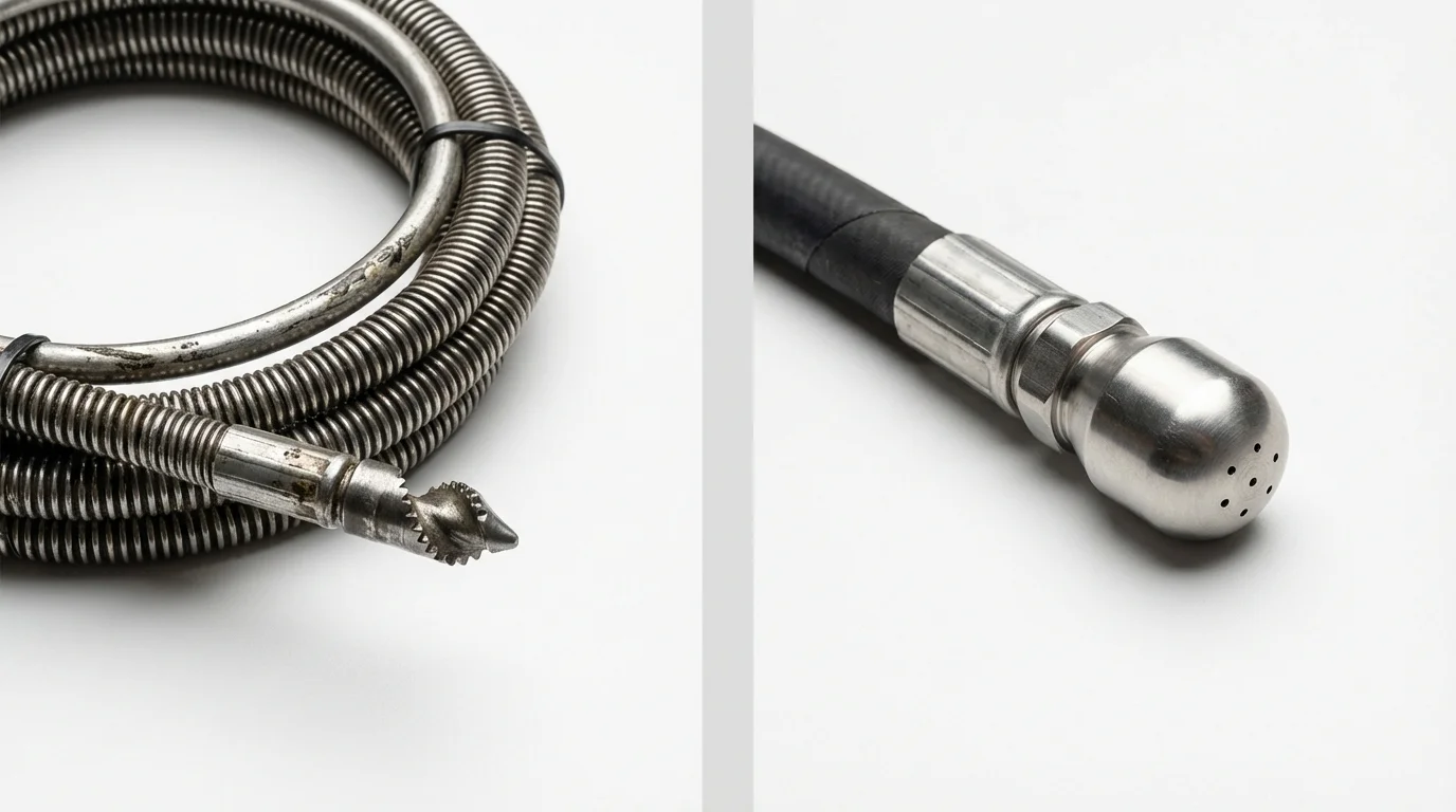 Drain snake cable and hydro jetting nozzle used for drain cleaning in Winnfield, LA