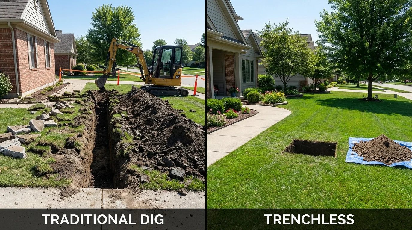 Trenchless sewer repair with minimal yard damage versus traditional excavation in Winnfield, LA